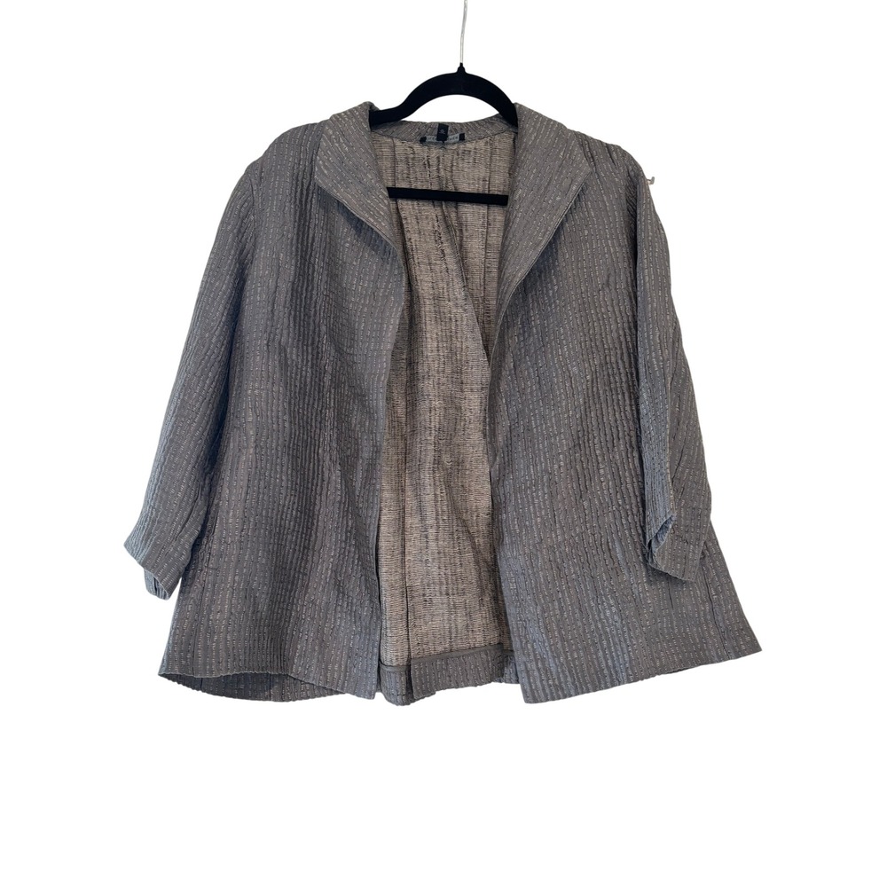 Eileen Fisher sz S grey silk 3/4 sleeve open front cardigan jacket O
